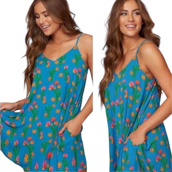 Peach Love California Cactus Mini Swing Dress Jade Fun Cute Desert Pockets - Picture 2 of 14